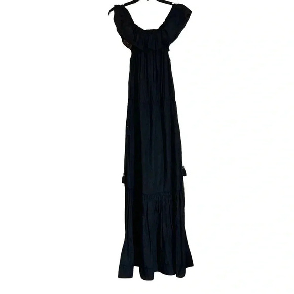 Ulla Johnson Barney’s Navy Blue Off the Shoulder Smocked Eyelet Maxi Dress Sz 0 - Picture 4 of 11